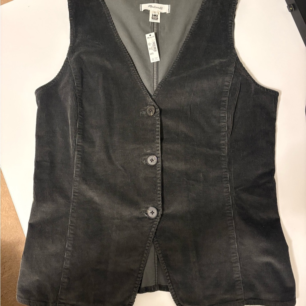 Madewell V-Neck Cutaway Vest Graphite Green Corduroy Vest
